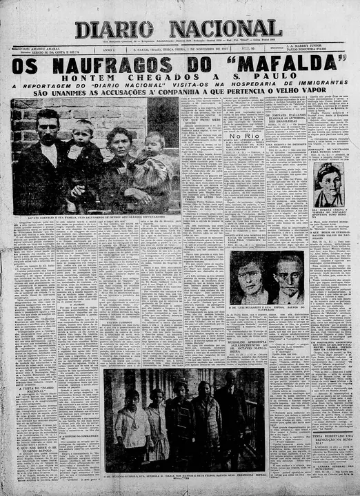“Os náufragos do Mafalda” (The Mafalda’s survivors): the report written at the Hospedaria do Brás on the day the family was registered.