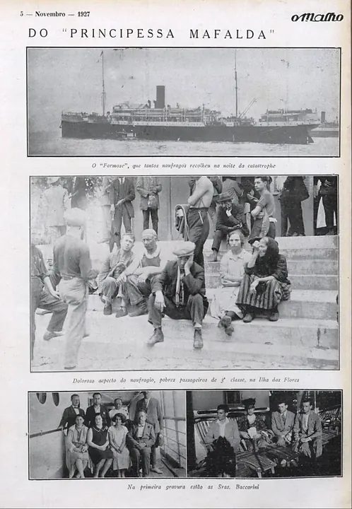 Photographs of the French ship Formose and of the survivors on Ilha das Flores, in Rio.