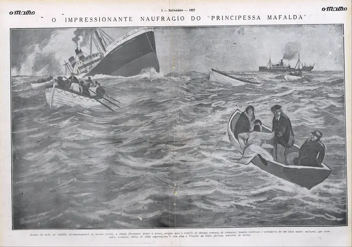“O impressionante naufrágio” (The shocking shipwreck), in O Malho’s illustrated plate.