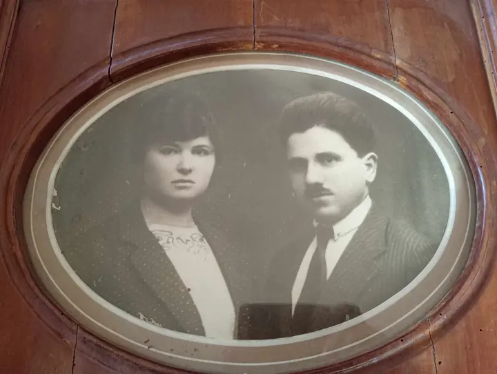 Maria Luigia Miotto and Sante Forner as a young couple, in the oval portrait the family keeps in its frame. She was Fausto’s sister; he was Rosa’s brother.