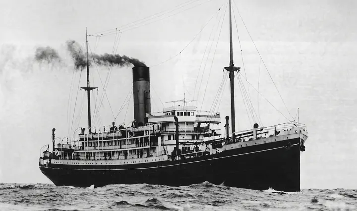 The French steamer Mosella, one of the ships that spent the night picking people up. Four of those she pulled from the water died on board before dawn.